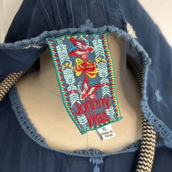 Johnny Was Abella scoop neck blue indigo Embroidered floral lace dress - Picture 11 of 11